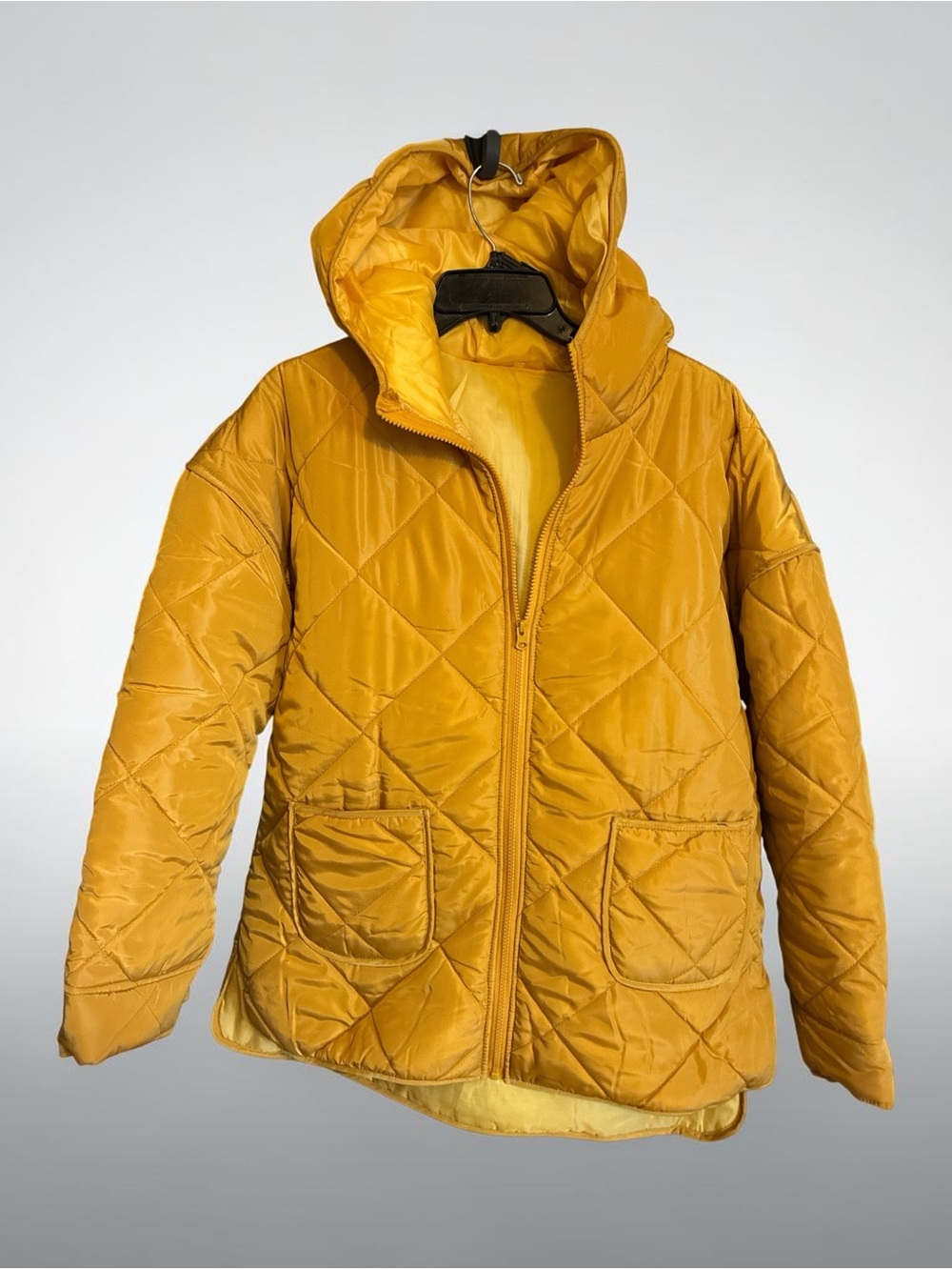 Source Unknown Quilted Hooded Puffer Jacket - Mustard Yellow